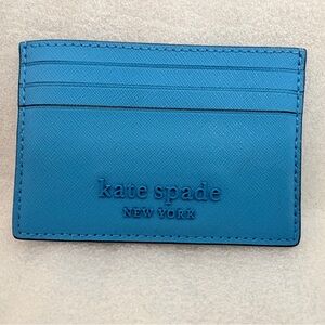 Kate Spade New York Turquoise Blue Saffiano Leather Slim Card Holder Wallet